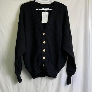 Leela & Lavender Rae Mode  Black Cardigan with Wooden Buttons
